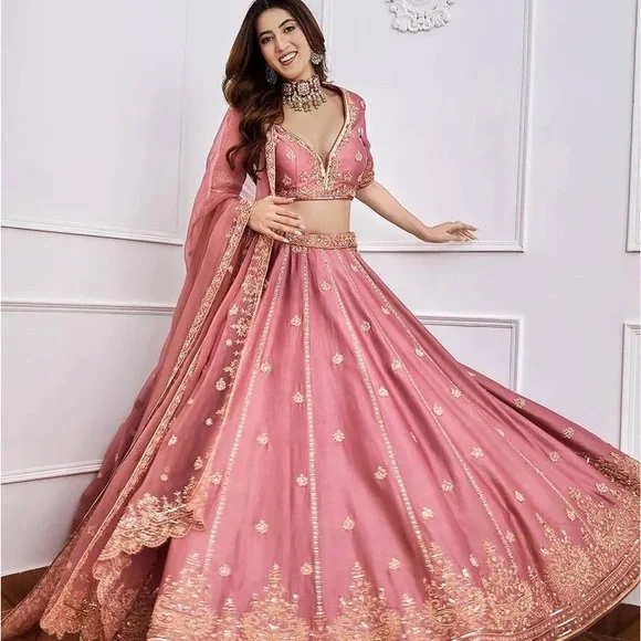 Pink Embroidered Lehenga - Picture 2 of 5